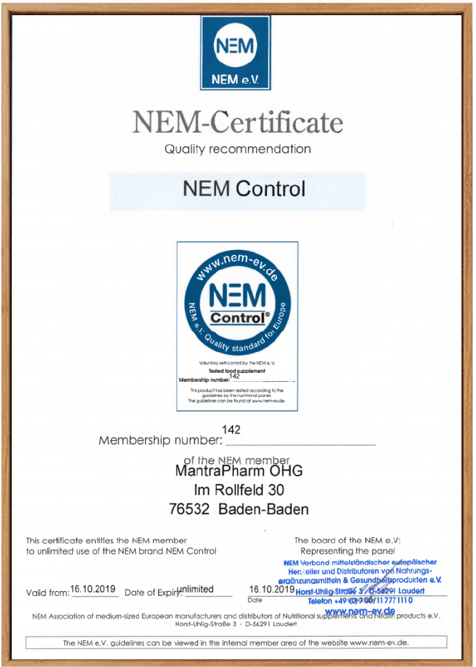 NEM Zertifikat